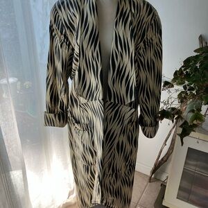 Black and Cream Leather Long Coat